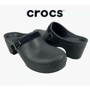 Crocs Sarah Womens 10 Clogs Shoes Dual Comfort Black Slip On Mules Buckle
